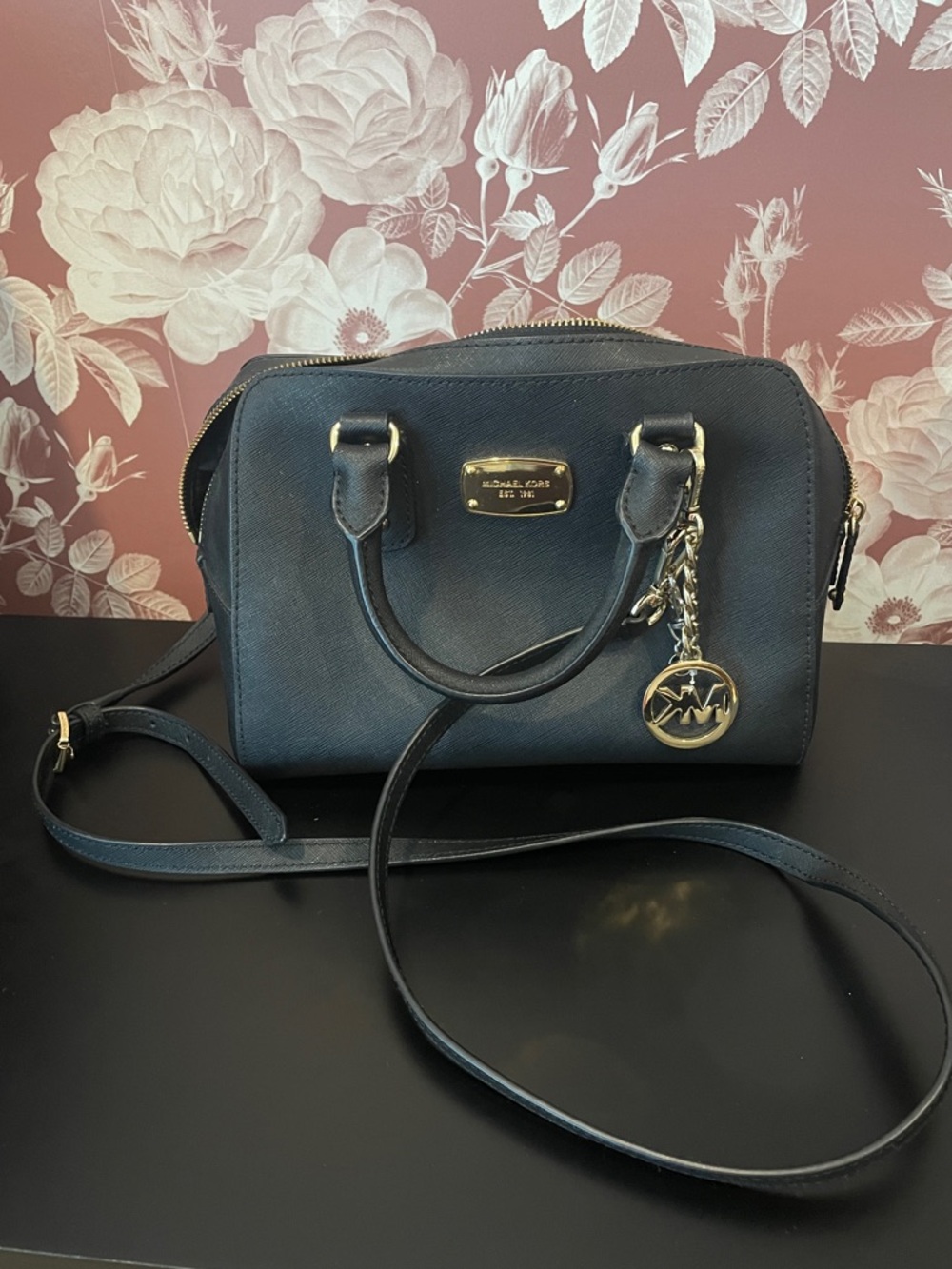 Michael Kors Black Leather Bag with Gold Hardware